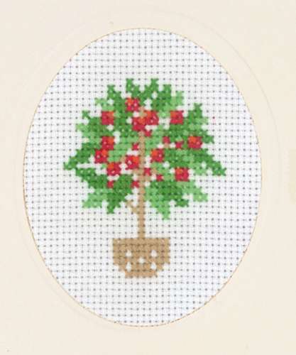 Kreuzstichkarte 8x13cm - Kirschbaum